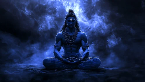 Midnight yogi in stormlit smoke, humming with quiet power.