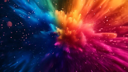 Radial multicolor powder dispersion is captured in motion