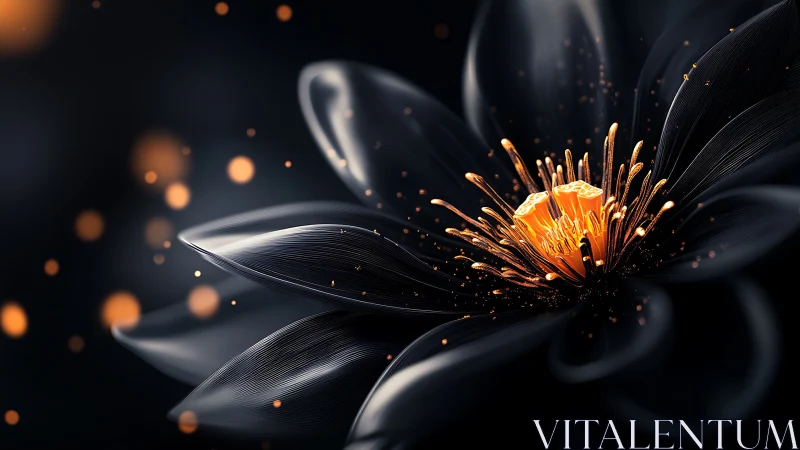 Luminous Bloom: Dark Petals Glowing with Golden Fire.