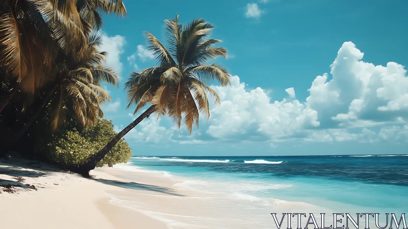 Palm-Fringed Tropical Shore with Turquoise Waters.