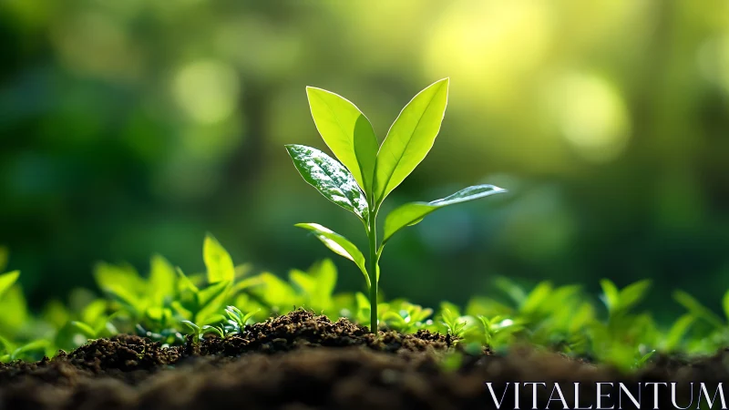 Young plant sprouting in sunlight, vibrant nature photography.