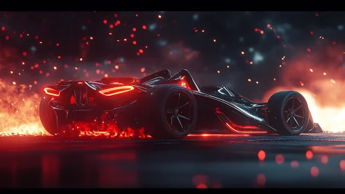 Futuristic single‑seater hypercar in infernal neon backlight