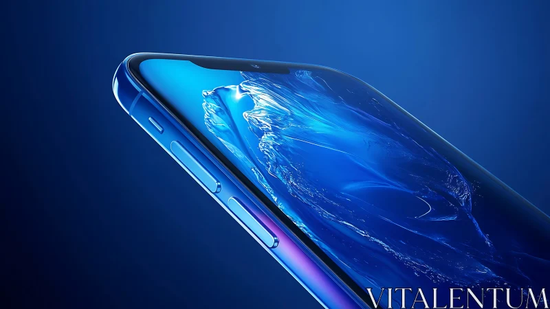 Ocean-glass smartphone slicing through deep electric blue light.