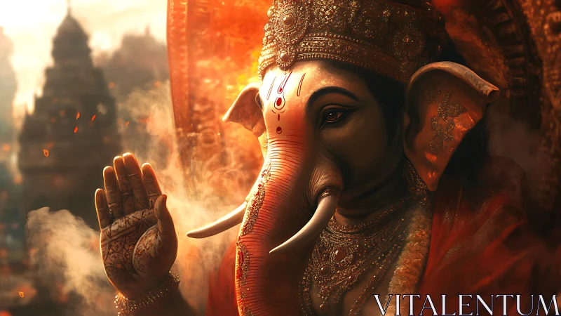 Digital rendering depicts Ganesha figure amid warm haze