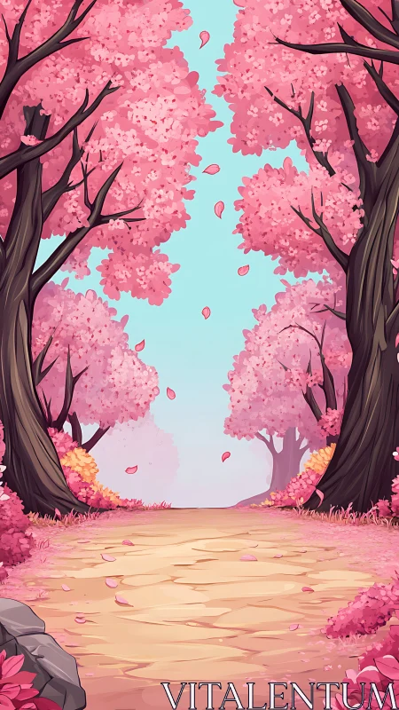 Cherry Blossom Corridor with Petals: Illustrated Canopy Avenue