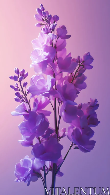 Purple Lupine Blooms: Translucent Botanical Study in Gradient Light.
