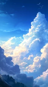 Vertical cloud formation under clear blue daytime sky.