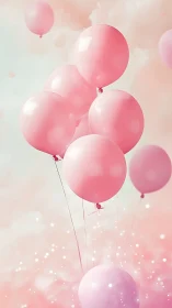 Floating Pink Balloons with Luminous Bokeh Elements