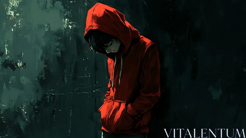 Digital painting of hooded youth against distressed wall backdrop.
