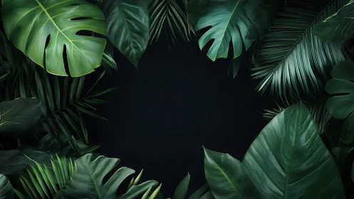Lush tropical foliage frame around dark central void.