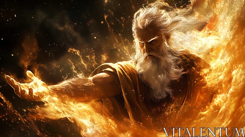 Elder fire deity commands swirling inferno in dynamic arc