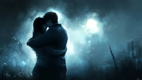 Moonlit Embrace Beneath Tempestuous Skies.