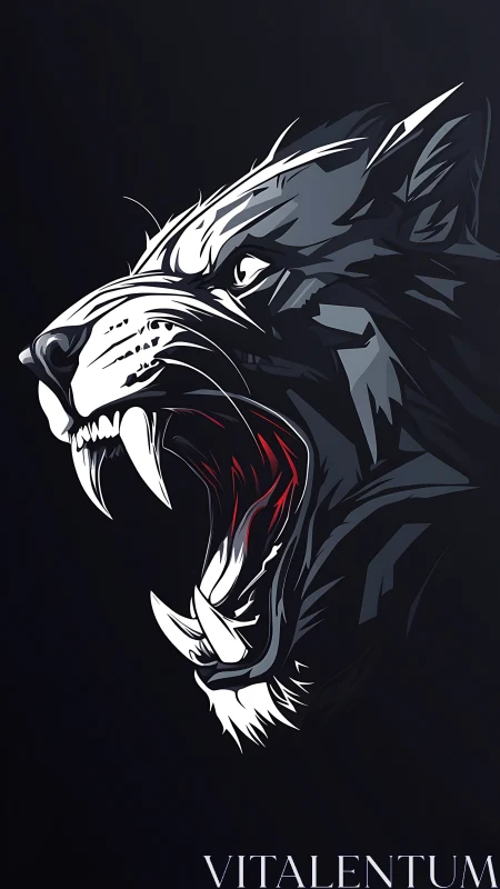 Ferocious wolf head roars in stark monochrome vector light