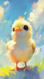 Luminous Chick Portrait with Expressive Eyes Against Atmospheric Sky.