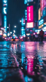 Neon rainlit boulevard dreaming in pink and electric blue.