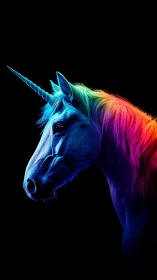 Rainbow-lit unicorn in quiet neon dreamlight profile.