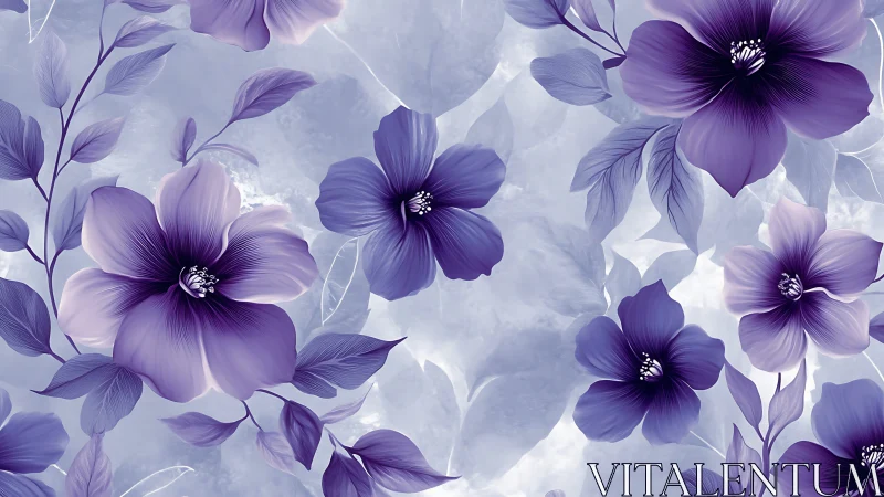 Purple Flowers Bloom Against Luminous Background.