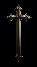 Black lacquered gothic cross with reflective gold trim.