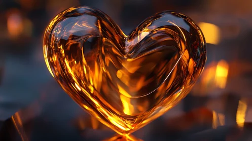 Translucent Amber Heart Form with Refractive Light Transmission