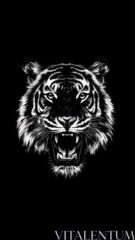 High‑contrast vector tiger portrait with symmetrical frontal snarl