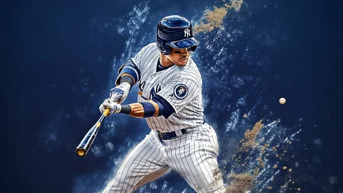 Dynamic baseball hitter swings through exploding dusty blur