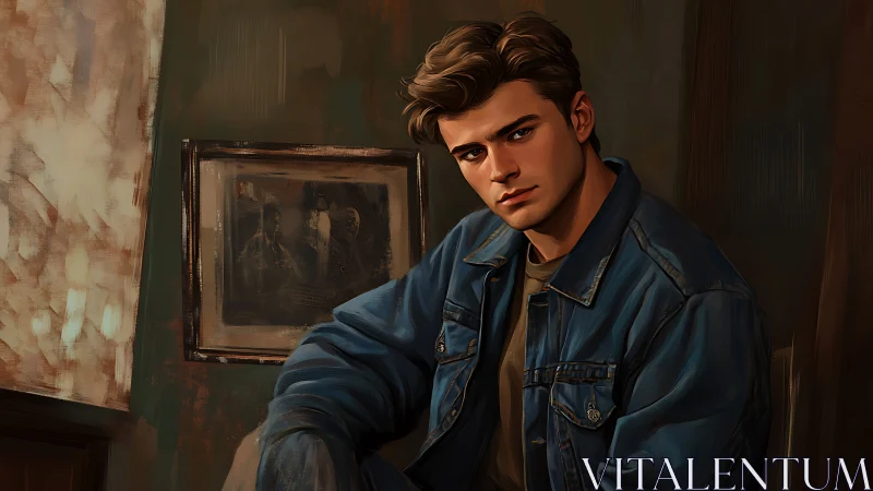 Quiet denim rebel studies the room with dusk-soft eyes