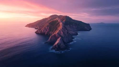 Volcanic Island Bathed in Golden Sunset Light