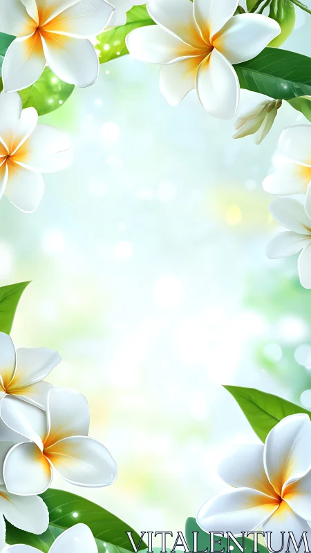 Plumeria Blossom Border Composition with Soft-Focus Luminous Gradient