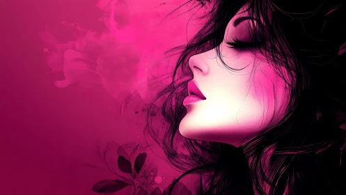Digital painting profile portrait in vivid magenta gradients.