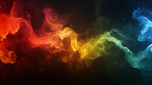 Chromatic smoke ribbon flows across dark negative space