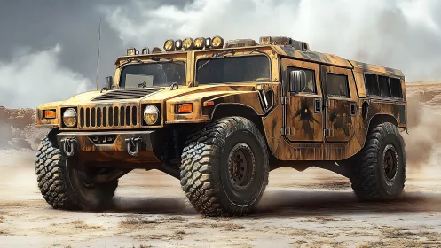 Armored desert humvee rendered in high detail digital art.