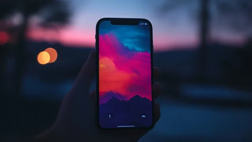 Neon Sunset Portal: A Smartphone Glows with Electric Dreams.
