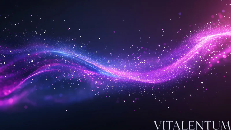 Neon particle wave arcs across dark cosmic gradient field.