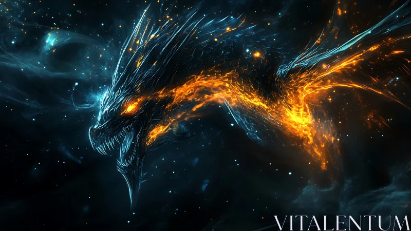 Celestial ember dragon carving nebula storms in silence.