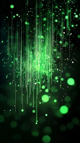 Glowing green light trails fall gently through a dreamy night