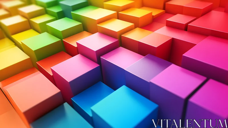 Rainbow city of cubes glowing with playful color depth.
