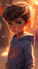 Sunlit city alley cradles a defiant, daydreaming boy.