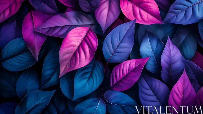 Neon purple and blue leaves create a lush, luminous tapestry