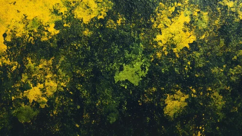 Abstract textured pattern with yellow and green paint splashes.