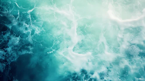 Turquoise ocean foam swirls in soft, sunlit motion.