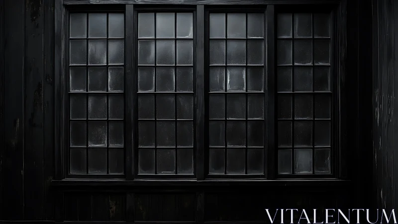 Midnight-pane window grid brooding in quiet shadow.