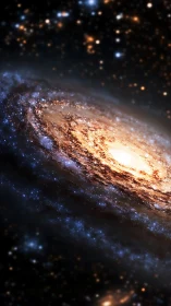 Photorealistic spiral galaxy core with luminous stellar halo.