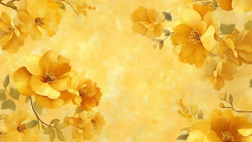 Golden Yellow Flowers Bloom Against Luminous Warm Background