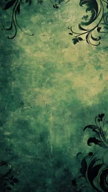 Ink-dark vines curl across weathered emerald silence