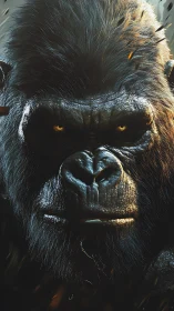 Molten-eyed gorilla studies the viewer with volcanic calm