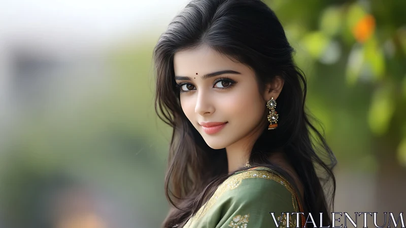 Elegant Indian Woman in Traditional Attire, Soft Natural Portrait.