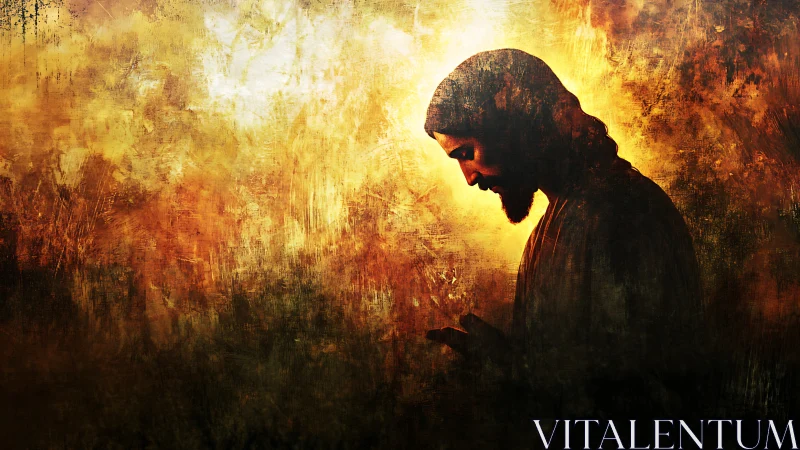 Digital painting of contemplative figure in radiant chiaroscuro focus.