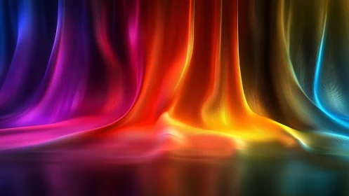 Chromatic light drapery forms fluid, vertically flowing gradients