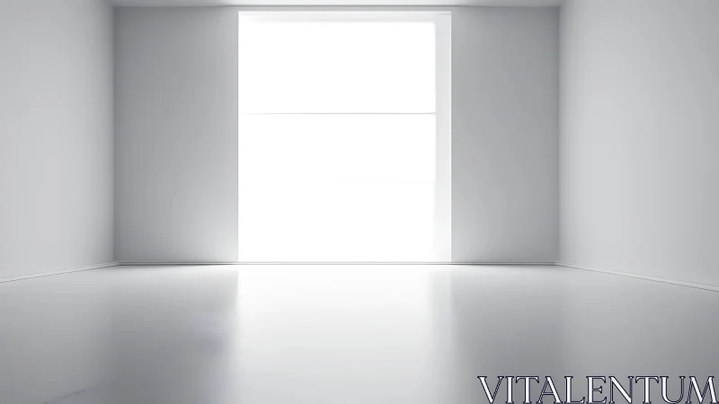 Minimalist white interior with overexposed window aperture.