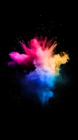 Colorful powder cloud explodes against deep black void.